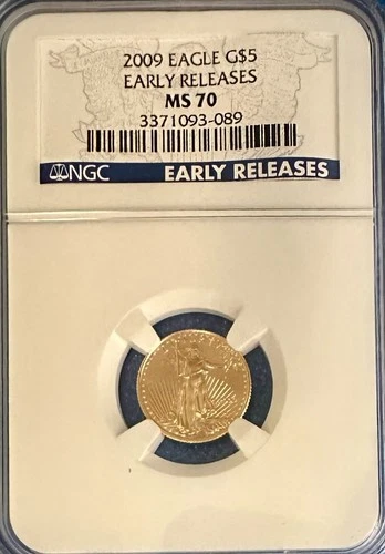 2009 Gold Eagle G$5 NGC Blue Label Early Releases MS70 1/10 oz