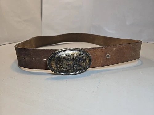 Reproduction Civil War Confederate Officers Leather Belt w/CS Buckle - Brown