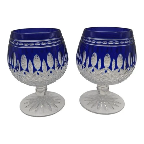 Vintage Waterford Clarendon Cobalt Blue Brandy Glasses Set of 2 Marked