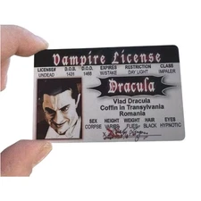 NOVELTY DRACULA VAMPIRE VLAD COFFIN TRANSYLVANIA DRIVERS LICENSE PRANK GAG GIFT