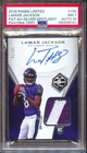 2018 Panini Limited Lamar Jackson RPA RC Auto Rookie Patch #/75 PSA 7 Auto 10