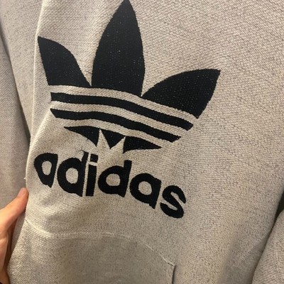 size medium vintage 80s - 90s grey adidas hoodie. embroidered logo and very warm