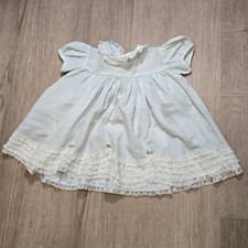 Vintage Nannette Mint Blue Baby Dress Embroidered Lace Approx Sz 0-3 Months READ