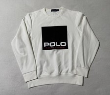Polo Ralph Lauren Spell Out Print Pullover White Sweater Men's Small