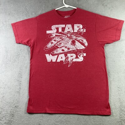 Star Wars T-Shirt Adult Medium Red SS Millennium Falcon Space Ship Graphic Tee