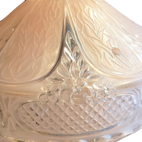 3 Hole Pink Frosted Flower Clear Glass Ceiling Light Shade Vintage 1930s - Picture 3 of 7