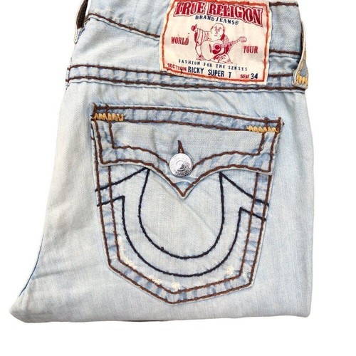 Jeans True Religion Vintage Talla 36 RICKY SUPER T Azul PUNTADA MARRÓN RARA - Imagen 8 de 12