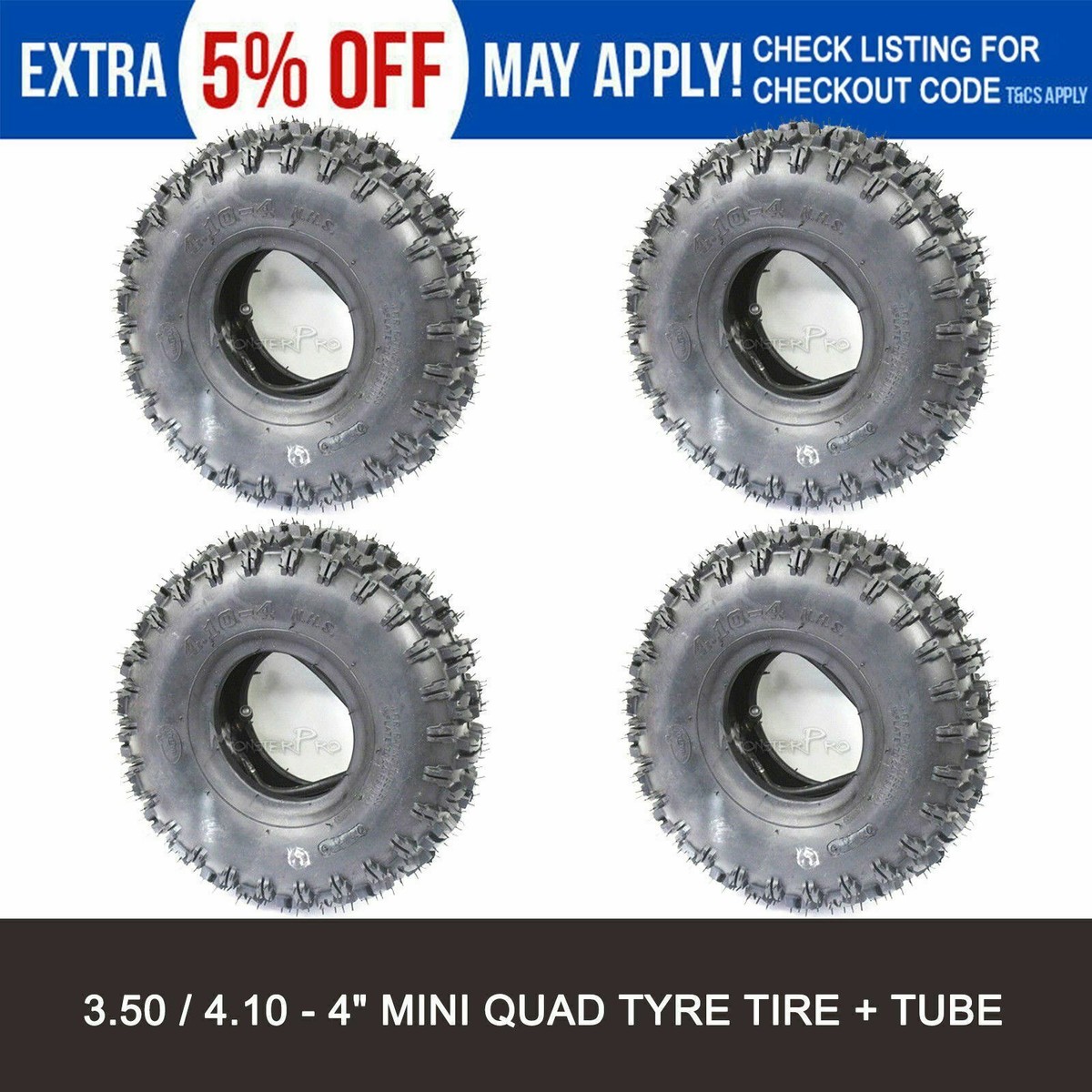 4x 4.10/3.50-4 Inch Tire & Tube For 47cc 49cc Mini Kids Quad Bike - Foto 10
