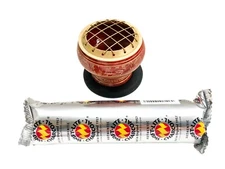 Brass Charcoal burner and Coaster - Red Carved - For Charcoal Incense Resin !!