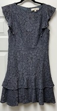 Ann Taylor LOFT Size 0 Gray Lace Solid Floral Short Dress