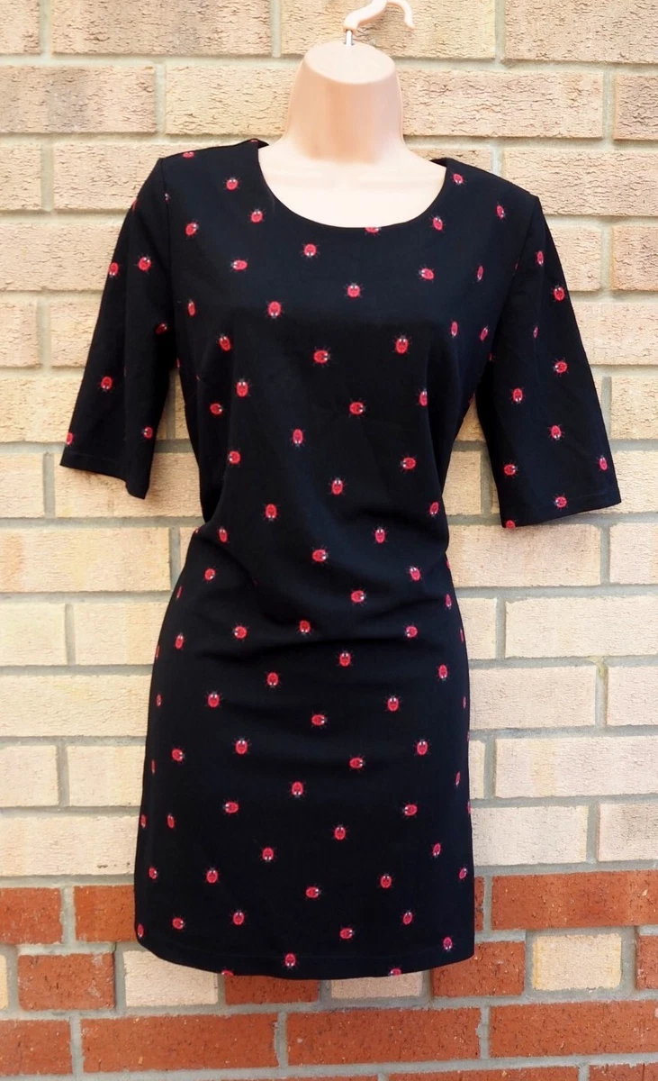 NEXT LADYBIRD BLACK RED SHORT SLEEVE SHIFT TUNIC MINI TEA DRESS 10