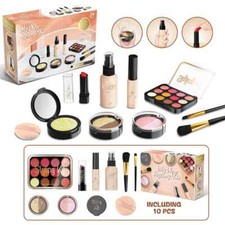 Set de maquillaje de simulación para niñas pequeñas - Kit de belleza de juguete con lápiz labial y paleta falsos