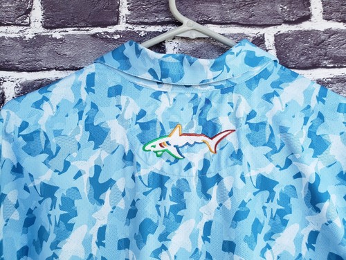 🔥 Greg Norman Blue Sharks Pattern Golf Polo Shirt Men's Large L ML75 Stretch - Picture 5 of 7