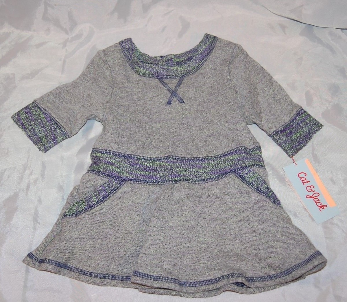New Infant Girls Cat & Jack Gray Sweater Dress Outfit W Bloomers Size 12 Months