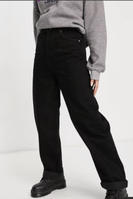 Topshop One High Waisted Oversized Mom Jeans Washed Black UK8 W26 L28 UVP46