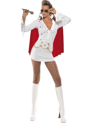 elvis presley ladies dresses Ladies White 50s Elvis Presley Viva Las Vegas Fancy Dress Costume Outfit