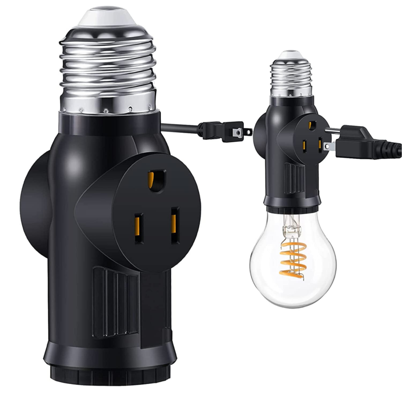 E26/E27 Light Socket to Plug Adapter 2/3 Prong Light Bulb Outlet Socket ...