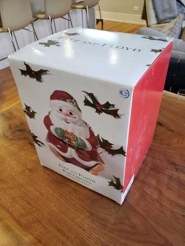 NIB Fitz and Floyd Plaid Christmas Cookie Candy Jar Santa Holiday Present - Picture 2 of 4