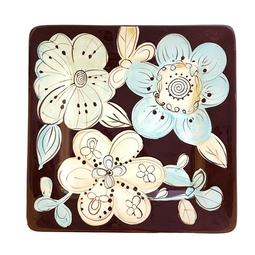 Pier 1 Cassidy Salad Luncheon Plate Blue Floral Brown 8.25" Square Replacement - Picture 2 of 7