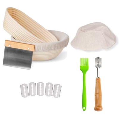 Sajacuzzi Bread Proofing Basket Set, 9 Inch Round + 10 Inch Oval Banneton Bowl