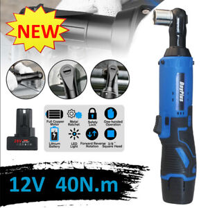 2X Battery US 3/8" 12V LED Right Angle Cordless Electric Ratchet Wrench Kit