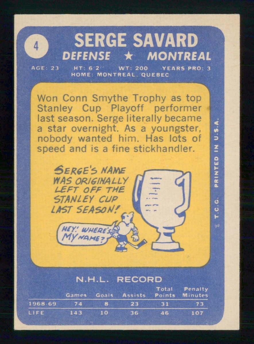 SERGE SAVARD RC 1969-70 TOPPS 69-70 NO 4 EXMINT+ 59396 | eBay
