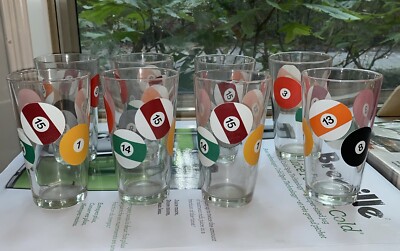 Set of 4 Luminarc Pool Ball Parlor Billiard 16 oz Pub Glass Beer Cups Tumblers