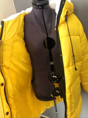 Madden Girl Long Puffer Jacket Coat Sherpa Hooded Size XLarge Color Yellow NWT - Picture 5 of 9