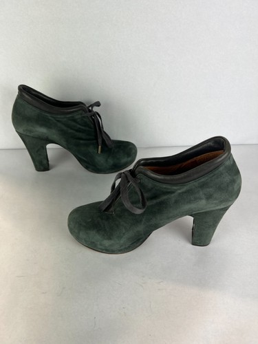Chie Mihara Ankle Booties Womens 38.5 Green Olga Tie Suede Leather High Heel 4" - Picture 8 of 15