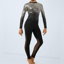 WEISSMAN Dance Costume black silver unitard jumpsuit Toccata 11427 IC 7/8