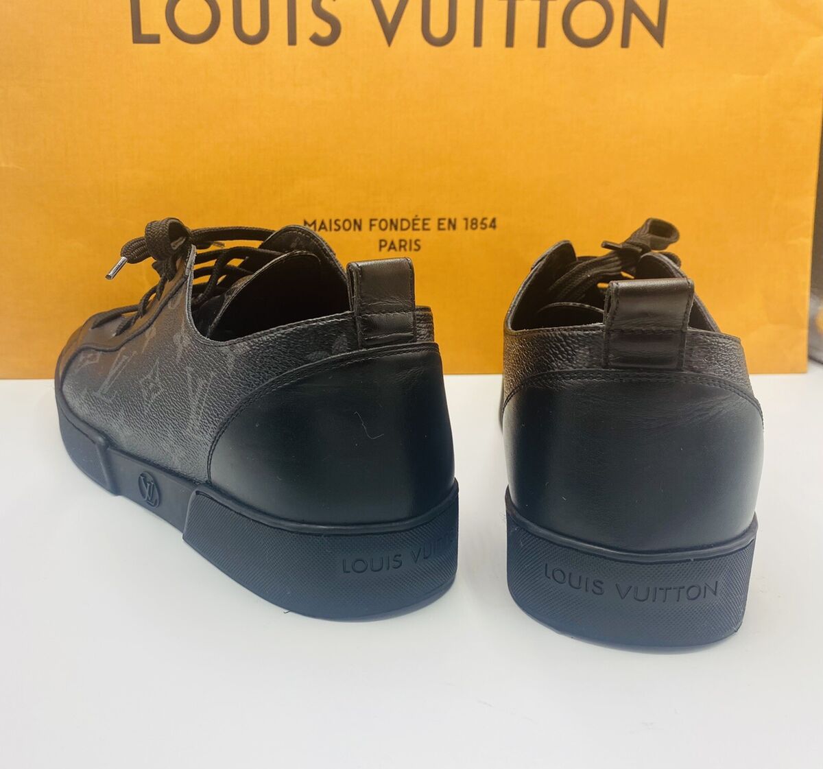 Louis Vuitton LV Black Canvas Laced Ankle Rise Flat Sneakers Louis Vuitton LV Black Canvas Laced Ankle Rise Flat Sneakers
