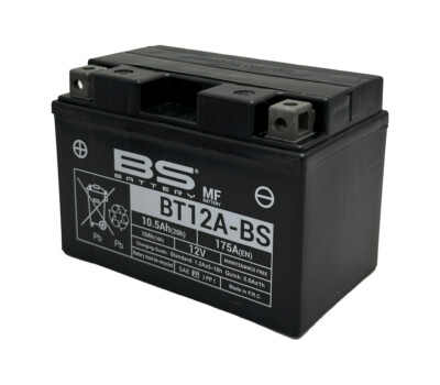 BS BATTERY Bateria BT12A-BS sin mantenimiento de 12V y 10AH para motos [MEJORADO