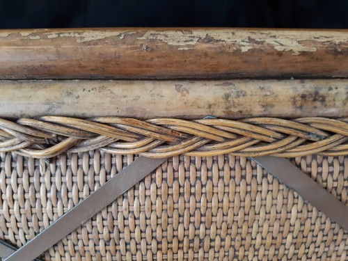Vintage French Memo Bulletin Board Natural Bamboo & Wicker w/Leather Straps - Picture 3 of 18