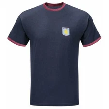 Aston Villa Mens Ringer Crew Neck T-Shirt - Exclusive Sutton Sports