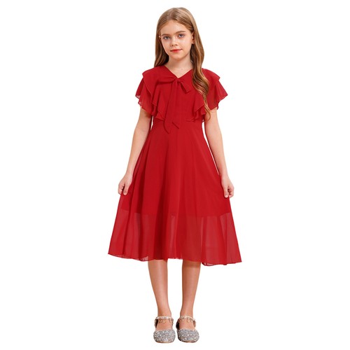 Mädchen Outfits Lässig Kleider Maxi Kostüm Strand Kurzarm Lockiger Saum A-Linie - Bild 20 von 47
