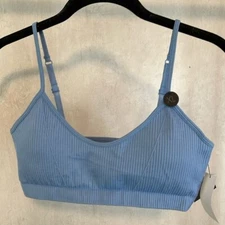 Cotton On Body NWT Seamless Tiny Crop Iced Sky Rib Blue Padded Sports Bar XL