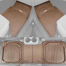 Beige Car Floor Mats 3 Piece Set Rubber All Weather Protection for Car Truck SUV