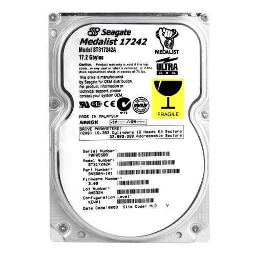 Hard Drive Seagate Medalist ST317242A 17.2GB 5.4K Ata 3.5 " - Picture 3 of 3