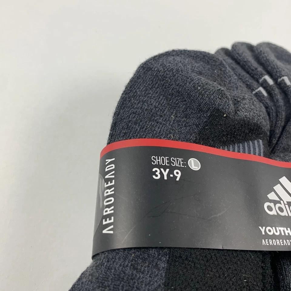 Adidas No Show Socks Big Boys Large Black Angle Stripe Cushioned 6-Pack 8322 - Image 3 of 4