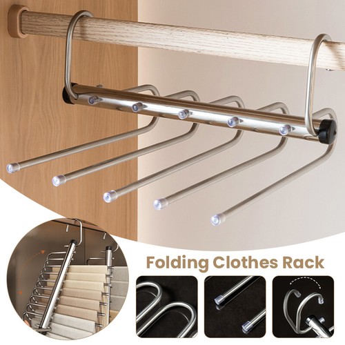 1PC Multi-functional Folding Magic Pants Hangers Trouser Hangers Bedroom Closet - Picture 2 of 14