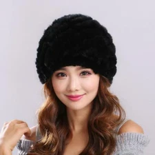 Real Rex Rabbit Fur Hat Scarf Women Winter Warm Beanies Cap Earmuffs Fluffy Soft