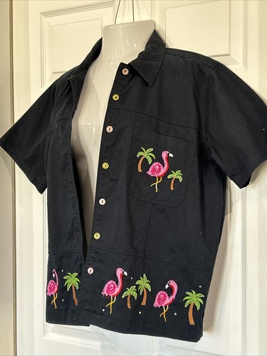Quacker Factory Black Tropical Jacket Flamingo Beaded Embroidered Women's L - Picture 3 of 6
