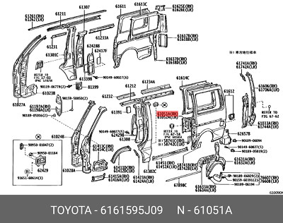 OE panel sub-assy, quarter lock, inner right, 6161595J09 for TOYOTA 61615-95J09