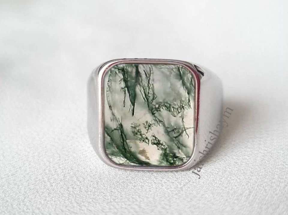 Natural Moss Agate Ring 925 Sterling Silver Ring Ring For Men Gift Valentine Day - Image 2 of 4
