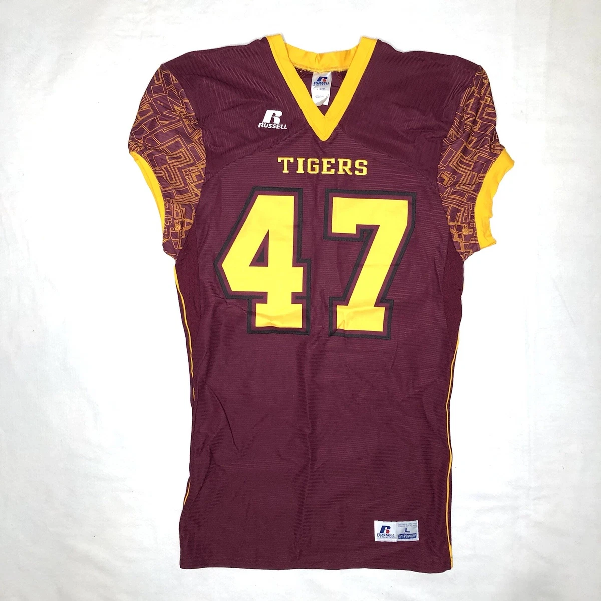 Russell Athletic Maroon And GoldYellow Salesman Sample Tigers Football Jersey L