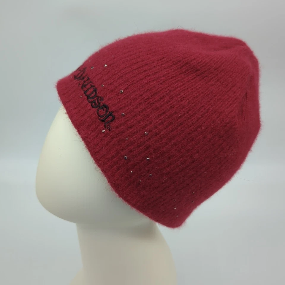 Gorro para mujer Harley Davidson lana angora borgoña bling bordado Foto 3 de 4