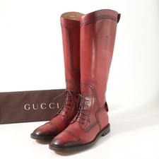 Gucci Lange Stiefel Größe 7 / 26 cm Sherry Line Semi-Brogue Leder S Rang...