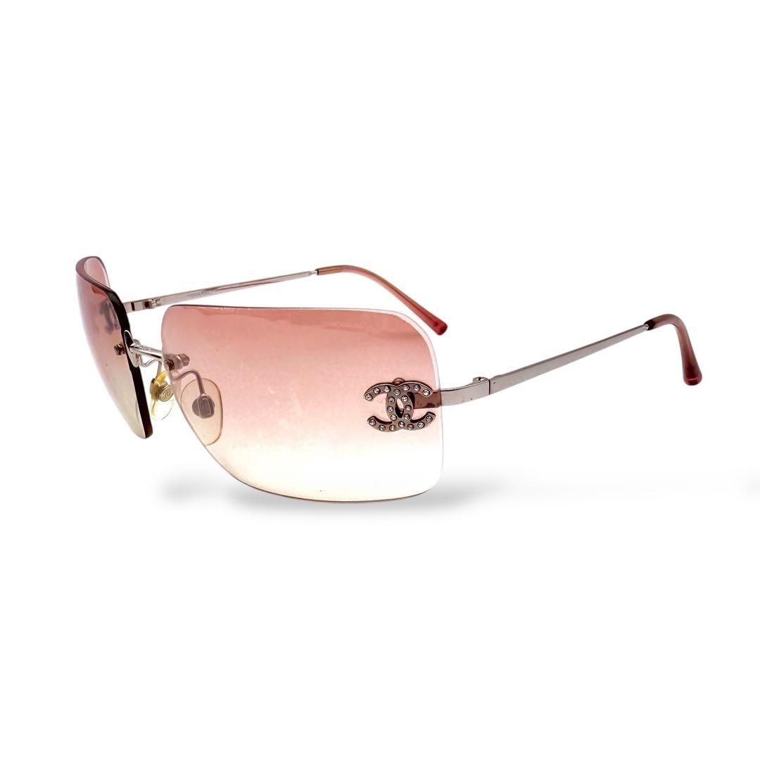 CHANEL Chanel Rimless Coco Mark Rhinestone Sunglasses 4017-D Pink