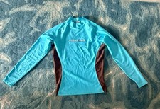 Aqualung Kids Size XXL Rashguard/UV Protection Shirt - Teal Blue Brown w/Logo