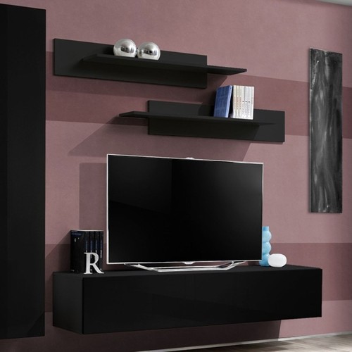 Meuble TV Mural Design soldes "Fly I" 210cm Noir